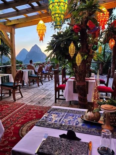 Outdoor dining with Piton views, Saint Lucia