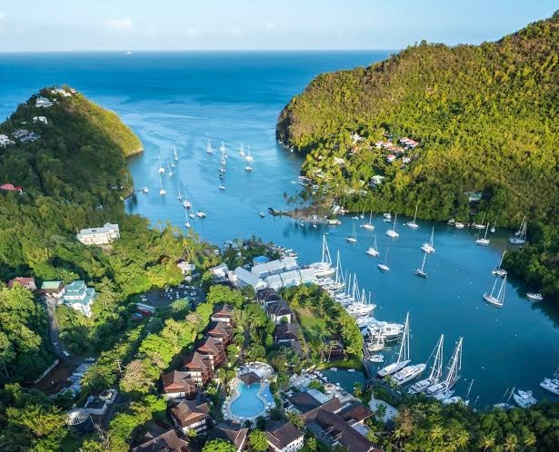 Aerial view of Marigot Bay, Saint Lucia